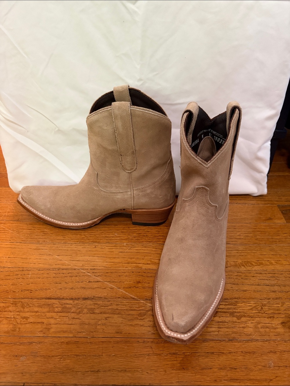 Women's Suede Western Heeled Boots in Taupe - Picture 2 of 7
